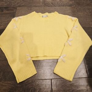Altar'd State Size Xs Womens Yellow Cropped Sweater With Flowers Yellow